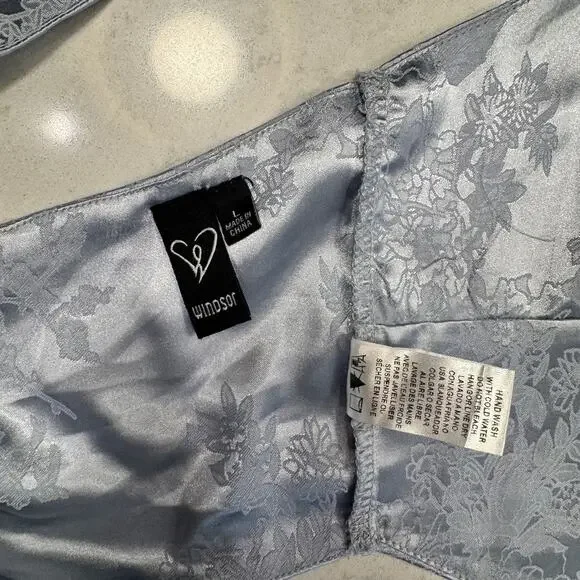 Windsor Satin Jacquard Halter Top Gray Silver Women's Large Tie Y2K Party Baddie - Picture 13 of 16